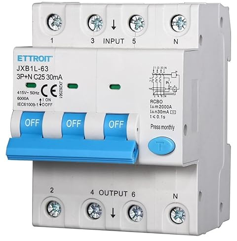 IXTRIMA Interruptor magnetotérmico diferencial 3P+N 25A 30mA 380V-6KA 30mA para carril DIN - 4 módulos DIN - Protección circuitos y seguridad instalaciones