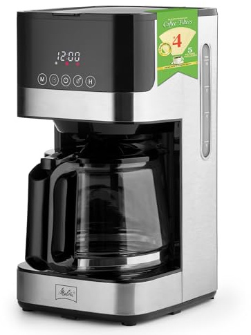 Melitta Aroma Tocco Glass 10-Cup Drip Coffee Maker, Automatic and Programmable, 96oz Capacity with 5-Pack Coffee Filters | Black
