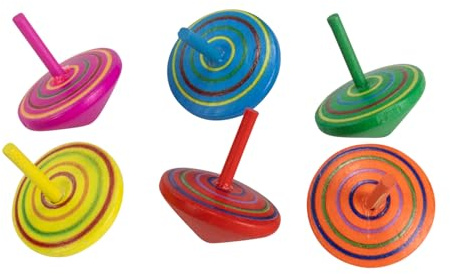 6473 Lot de 6 toupies spirales en bois pour enfant Hauteur 4 cm Diamètre 3,5 cm