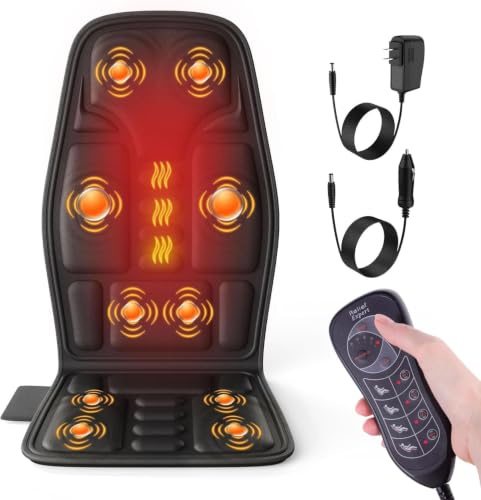 Massage Seat Cover with Heat, 8 Vibration Motors, Massage Pad with Vibration for Back and Neck, Seat Cushion for Relaxation, Back Massager Home Office, Gifts for Men/Women/Mum