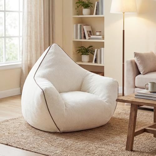 HOOBRO Pouf Poltrona Sacco con Imbottitura, Bean Bag, Divano a Sacco Singolo in Velluto a Coste, Gommapiuma ad Alta Densità, per Camera da Letto, Soggiorno, Studio, Sala Giochi, Beige EBE03SO01