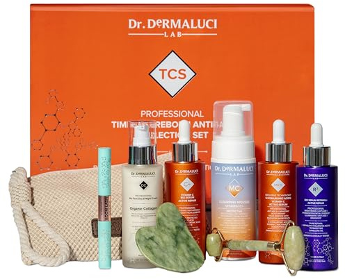 Ansiktsset Bio Anti-Age Pro | presentförpackning komplett rutin med C-vitamin, 5 hyaluronsyror, retinol och kollagenkräm | Mousse + serum jaderoller & Gua sha | Present damer/män | Tillverkad i