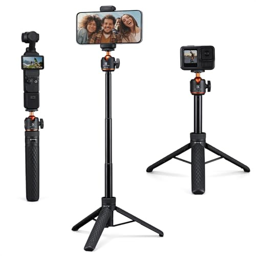 K&F CONCEPT 65cm/25.6 Selfie Stick Tripod with Cold Shoe, Compact Mini Tripod for Phone and Action Camera, Compatible with GoPro Hero 13/12/11, DJI Osmo Pocket 3/360/Action 5, Insta360 X5/X4