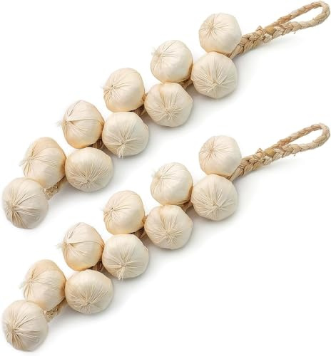 Fizleca 2 Pcs Fake Garlic Hanging String, Artificial Garlic String Decor - Foam Vegetable Garland for Kitchen, Garden, Indoor Decoration & Photography Props