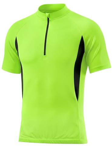 DiULi Cykeltröja herr, cykeltröjor dragkedja, cykelkortärmad tröja med 3 fickor, MTB-topp, kortärmad för cykling, utomhussport, Grön, XL