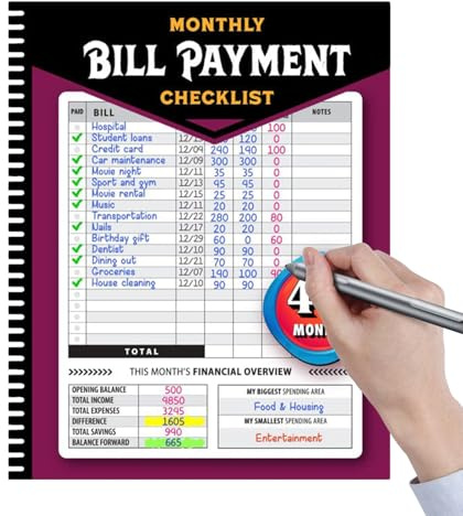 Financial Journal - Checklist Bill Ledger | Expense Tracker, Monthly Debt Tracker, Complete Household Finance Record, For Management Planning Book