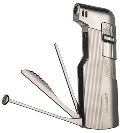 PROMISE Pfeifenfeuerzeug, weiche Flamme, nachfüllbares Butangasfeuerzeug mit Reinigungswerkzeugen Vatergeschenk(Silber)