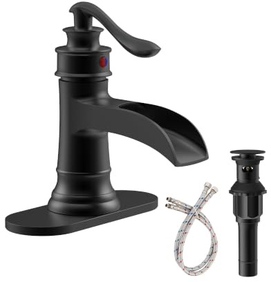 Black Bathroom Faucet Matte Waterfall Sink Farmhouse Vanity Single Hole