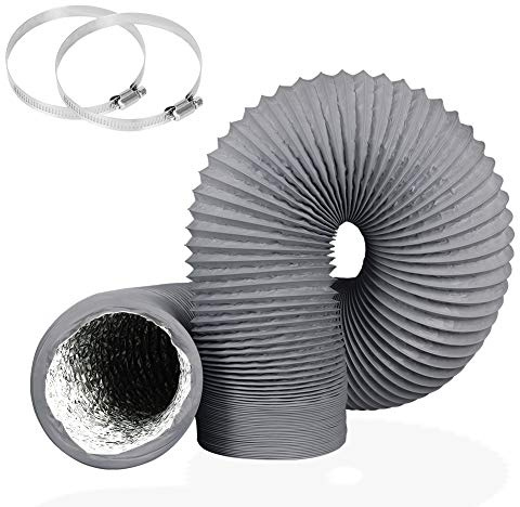4Inch 10FT Long Flexible Aluminum Air Ducting, Heavy-Duty Grey 4 Layer Dryer Vent Hose, Dryer Duct for HVAC Ventilation,Duct Fan Systems, 2 Stainless Steel Clamps