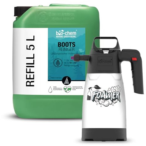 bio-chem Bootsreiniger Konzentrat - 5 Liter Kanister inkl. Schaumsprüher - Schiffsrumpfreiniger Schlauchboot-Reiniger Wasserpass-Reiniger für Boot, Schiff, Yacht, Kajak