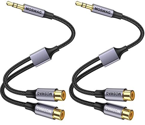 MOSWAG 3.5mm to Dual RCA Audio Cable 2 Packs,3.5mm Male to 2 RCA Female Headphone Jack to RCA Stereo Audio Adapter Compatible with Headphones,Home System,Car Stereo,iPods,iPhones,MP3 Players and More