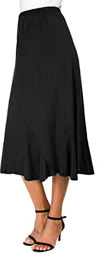 Femmes Elegante Cuir Suédé Elastique Taille Haute Midi Jupe Loisirs A Ligne Bascule Pendule Jupes(XXL, Noir)