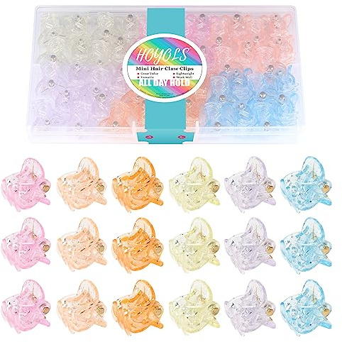 Hoyols Mini Small Hair Clip, Sparkle Clamp Tiny Colorful Claw Clip Jaw Cute Grip for Kids Baby Girls Toddler Women Curly Hair Accessories Mix Assorted Color 48 Pcs (Sparkle Candy)