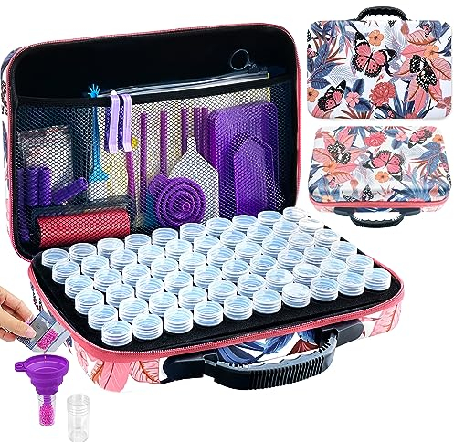 NINGESHOP Diamond Painting Aufbewahrungsbox - 137 Stück Zubehör Mit 77 Teilen, Diamant Werkzeug Set, Butterfly Container Case