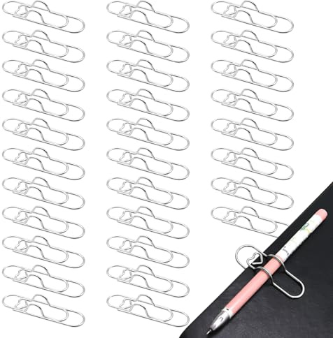Lot de 30 clips métal acier inoxydable, pour livres, cahiers, agendas, calendriers (argenté)