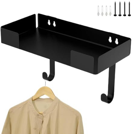 Bbbabeslk Soporte de hierro de montaje en pared, elegante estante de acero inoxidable negro para tabla de planchar | Soporte de hierro y tabla de planchar de acero inoxidable con gancho, accesorios de