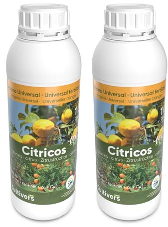 CULTIVERS Fertilizante Cítricos Ecológico Líquido 2X1L Hojas más Verdes Y Aumenta del Tamaño Fruto. Abono 100% Natural