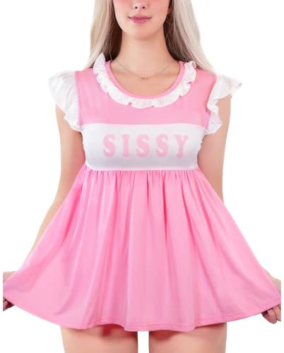 LittleForBig Seidiger Kawaii Strampler Onesie Schlafanzug Bodysuit - Sissy Babydoll Strampler Rosa L