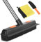 Rubber Broom, Carpet Rubber Hand Brush with Squeegee Long Handle Floor Sweeping Brush Indoor Soft Silicone Broom for Pet Hair Hardwood Tile Windows Clean