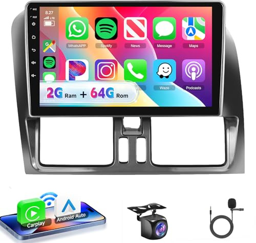 VECHTEL Bilradio 2G+64G Android 15 för Volvo XC60 2008-2013, 9 HD 2.5D Pekskärm Bilstereo utan tråd Carplay Android Auto med GPS Wi-Fi USB Bluetooth Radio FM RDS Backkamera