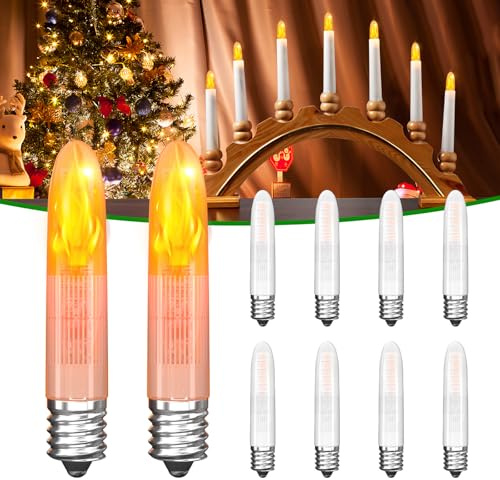 E10 LED-ljusstake-glödlampor AC 15-55V, ersättningsglödlampor för julstearinljus E10 LED-skruvljus, icke-dimbar, flimrande låga, reservglödlampor för julbelysning för båge, ljusstake (10-pack)