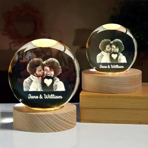 MINXLTD Luz Nocturna Con Forma De Bola De Nieve 3D Personalizada, Luz Nocturna LED Con Foto De Bola De Cristal Personalizada, Lámpara De Recuerdo For Boda, Regalo De Decoración(6cm)