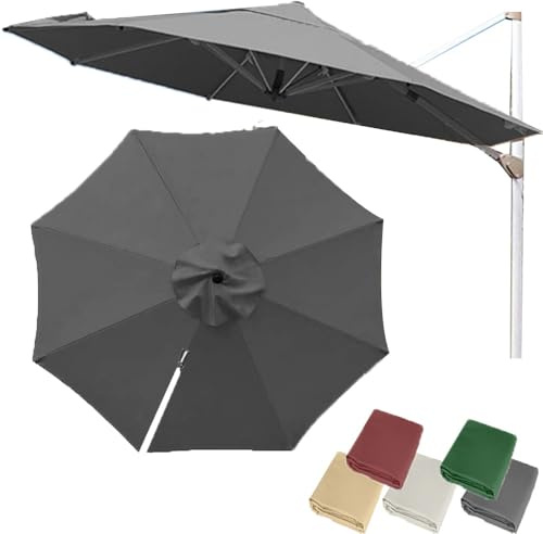 10ft Round Offset Umbrella Canopy 8 Ribs Cantilever Garden Umbrella Replacement Top, Patio Yard Pool Parasol Replacement Canvas Fabric Anti-UV(Grey, Single top-3m(10ft))