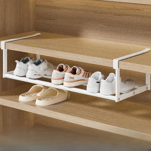 Genérico Zapatero Extensible, Estanteria Zapatos de Metal Ajustable de 30-50/40-70/50-90 cm, Shoe Rack Zapateras de Zapatos, Zapatero para Armario Interior, Baño(White,40-70/15.7-27.6in)