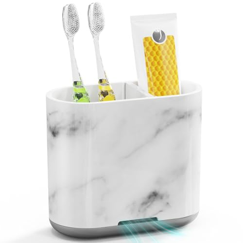 PARKMANI Electric Toothbrush Holders for Bathrooms, Toothbrush and Toothpaste Holder, Detachable Bathroom Toothbrush Caddy With Drainage for Family, Kids (Grey Marble Grain, Medium)
