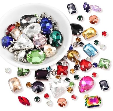 HMCEY 130 Pezzi Strass da Cucire,Pietre per Tessuti da Cucire,Passamaneria Pietre per Abbigliamento,Cristalli Decorativi in Vetro,Brillantini per Tessuti per Fai Da Te, Decorazione - Multicolore