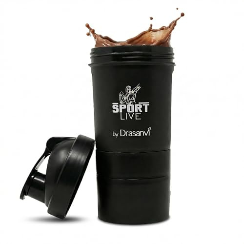 Shaker de Proteinas 600ml con Compartimentos Sport Live de Drasanvi Gym