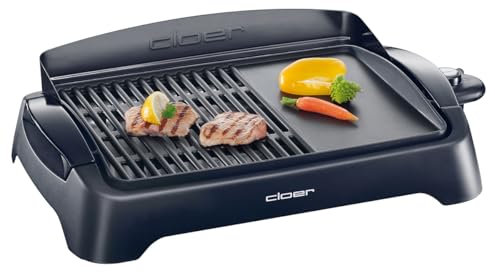 Cloer 656 Barbecue Elektrogrill, Tischgrill mit Spritzschutz, große Grillfläche 43 x 30,5 cm , Antihaftbeschichtung, 2000 Watt, schwarz