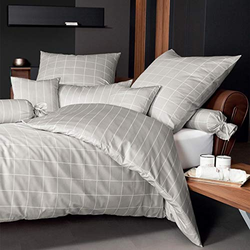 Janine Design Wendebettwäsche Karo Streifen modern Classic naturell, Bettbezug einzeln 135x200 cm