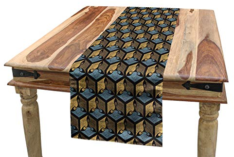 ABAKUHAUS Art Deco Tischläufer, Honigwabe Inspiriertes Art, Esszimmer Küche Rechteckiger Dekorativer Tischläufer, 40 x 225 cm, Sandbraun Blau grau Kakao