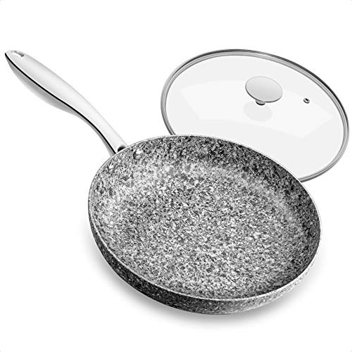MICHELANGELO Padella 28CM con coperchio, padella antiaderente in pietra con rivestimento atossico derivato dalla pietra, padelle antiaderenti con coperchio, compatibile con induzione
