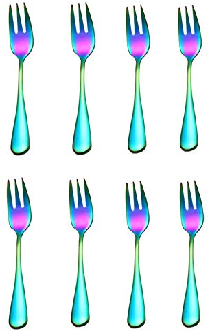 DIII 8 bunte Kuchengabeln aus Edelstahl, Mini-Gabeln für Kuchen, Obstgabeln, Küchenzubehör, Hochzeitsfeier für Dessert, Salat, Vorspeisen, Eiscreme