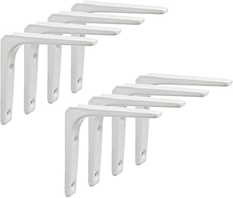 SAYAYO Shelf Bracket Heavy Duty L Brackets for Wood Angle Bracket 100*100mm | Wall Brackets for Shelves Metal Corner Shelf Support, Bright White Finished, 8 Pcs