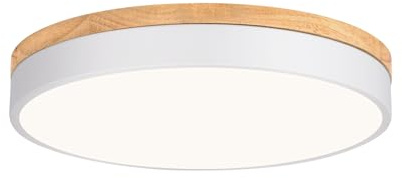 Yiisem Dimmable Wood LED Flush Mount Ceiling Light, 5CCT 2700K-6000K Modern Round Close to Ceiling Lighting Fixtures, Minimalist White Ceiling Lamp for Living Room, Bedroom, Laundry Room