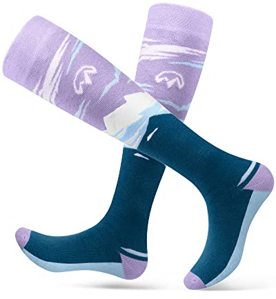 OutdoorMaster 2 Paar Skisocken für Damen, Winter Snowboarding Atmungsaktive Thermische Socken für Outdoor-Sportarten mit Über die Wade Design/Anti-Rutsch-Bündchen
