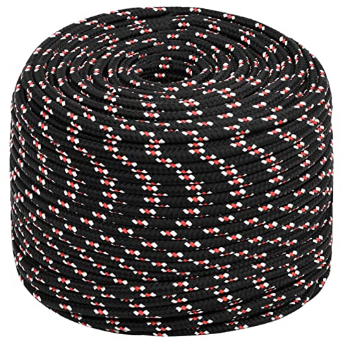 Tidyard Bootsseil, Tauwerk für Boote, Ankerleine, Festmacher, Polypropylenseil, Flechtleine, 6 mm 50 m Polypropylen, Schwarz und rot