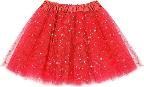 MUNDDY® - Tutu Elastico Tul 3 Capas 28 CM de Longitud para niña Bebe Distintas Colores con Estrella Falda Disfraz Ballet (Rojo con Estrella)
