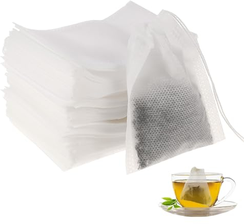 Yoosso Sachets Filtre à Thé, 200 Pièces Sac à Thé Jetable Sachets de Thé Vide avec Cordon de Serrage pour Thé, Café, Épices, Herbes(Blanc, 9 x 7 cm)