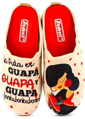 Rodevil Zapatillas fieltro estar por casa para mujer. Sevillana frase bonita (41)