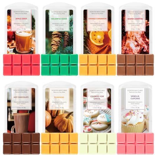 SCENTORINI doftande vax smälter 8-pack, mysig vinterdoft för vaxvärmare | 8 × 70,9 g sojavax smälter med äppelcider, varm choklad, vanilj och apelsinkanelinspirerade mysiga dofter