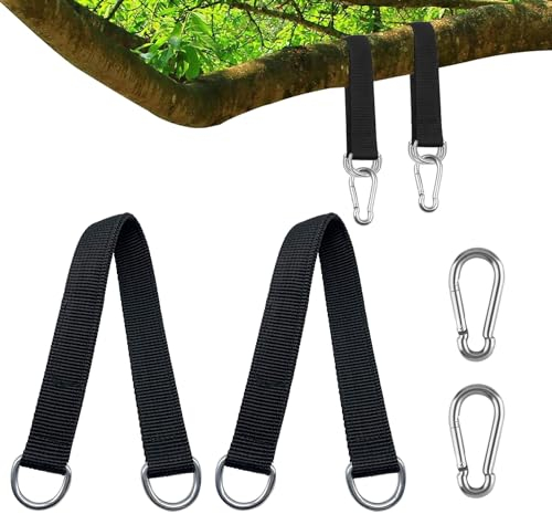 Schaukel Befestigung, Hängematten Befestigung, 2 Stück Swing Hanging Kit 2x38 cm Schaukel Aufhängung Befestigung Nylon Hanging Gurt mit 2 Schwerlast Karabinern und D-Ringen für Schaukel Hängematten