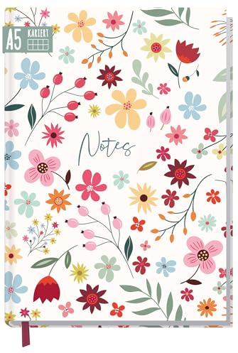 Notizbuch A5 kariert Wild Flower von Trendstuff by Häfft - 124 Seiten, 62 Blatt - ideal als Tagebuch, Journal, Ideenbuch, Schreibheft - nachhaltig & klimafreundlich