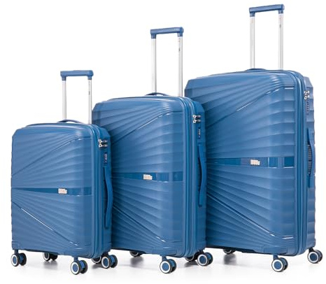 1990s Juego de Maletas expandibles Polipropileno 3 Piezas|Maleta Cabina 55x39x21.5cm|Mediana expandible 65cm|Grande Extensible 75cm (AzulMarino)
