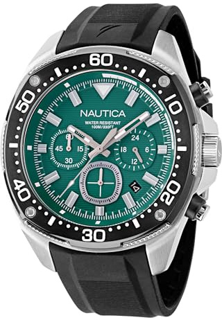Nautica Reloj cronógrafo NCT Blue Sail para Hombre, Negro/Verde/Plateado, Moderno