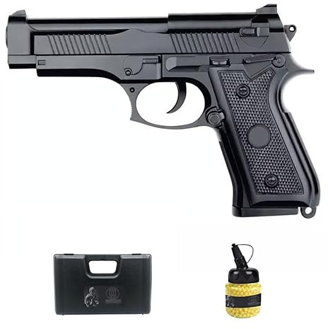 Pistola Saigo 92 Muelle (6mm) | Pistola de Airsoft Calibre 6mm + biberón + maletín. Pack iniciación
