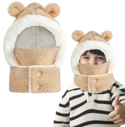 AYPOW Cagoule Thermique d'hiver pour Enfants 4-9 Ans，Cagoule Enfant Polaire Coupe Vent Balaclava Détachable Masque de Ski, Bonnet Cache-Cou Chaude Chapeau Echarpe pour Garçons Filles Cadeau Plein Air